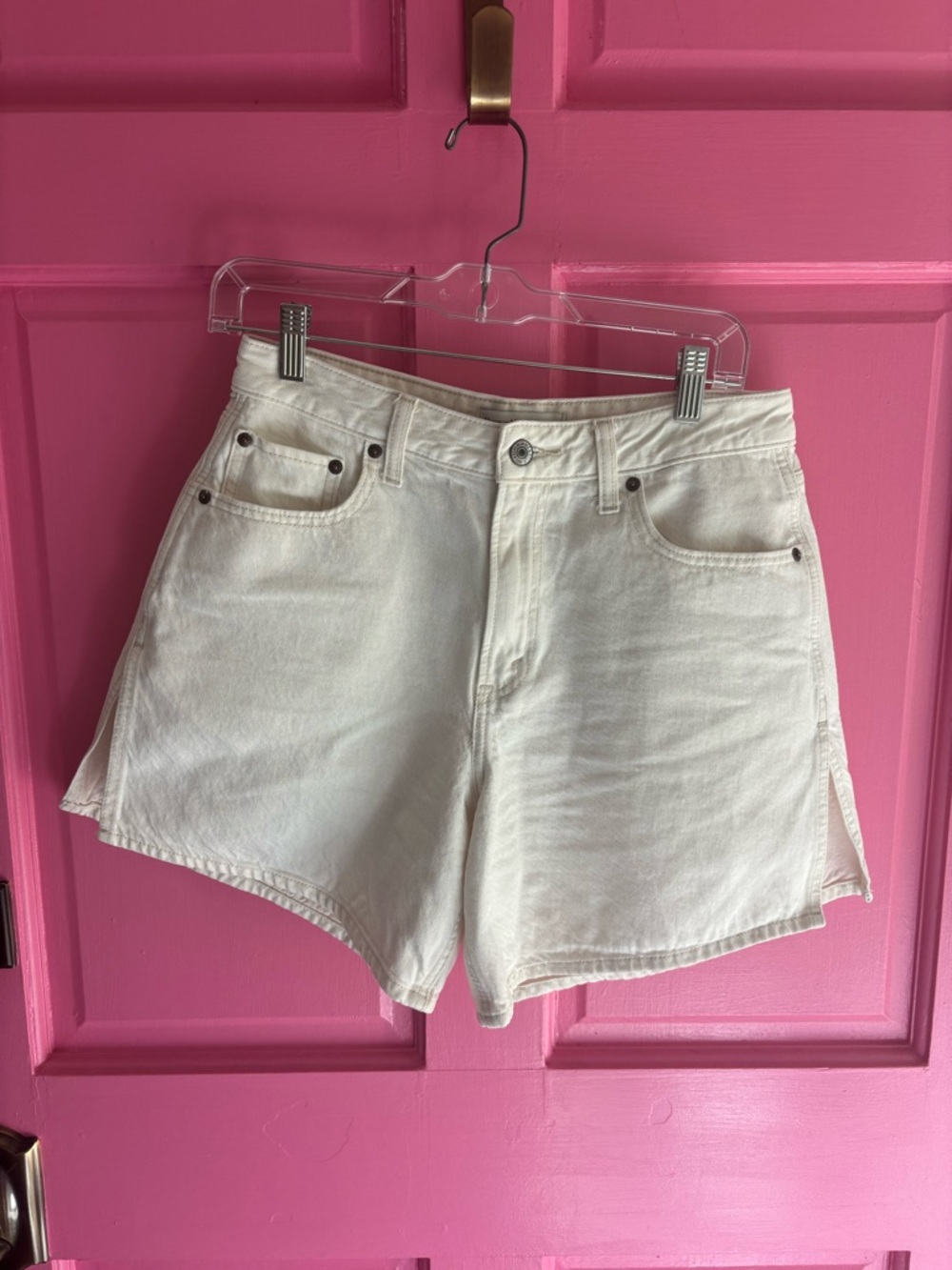 Abercrombie & Fitch Off-White High-Rise Denim Shorts